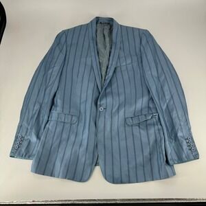 Dolce Gabbana Mens Blue Pinstripe Silk Blazer Jacket Made in Italy Size 54